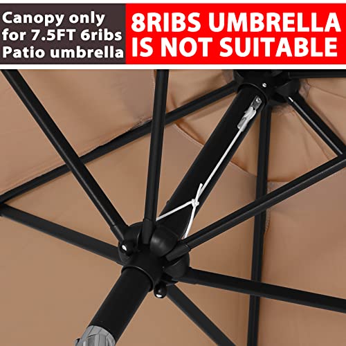 Image of ABCCANOPY 7.5ft Outdoor Umbrella Replacement Top Suit 6 Ribs (Khaki)