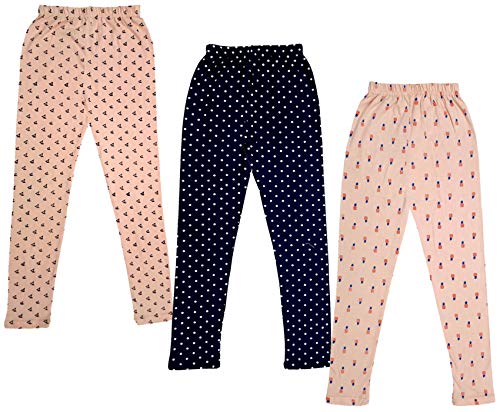 Image of IndiWeaves Girls Cotton Printed Leggings Slim Fit Cotton Stretchable Leggings [Pack of 3] Peach2, Black, Peach3