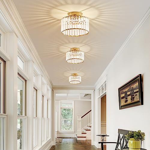 Violoemi FLUSH MOUNT LIGHT FIXTURE Crystal Gold Semi Flush Mount Ceiling Light Modern Hallway Light Fixture Metal Close To Ceiling Lamp thumb #5