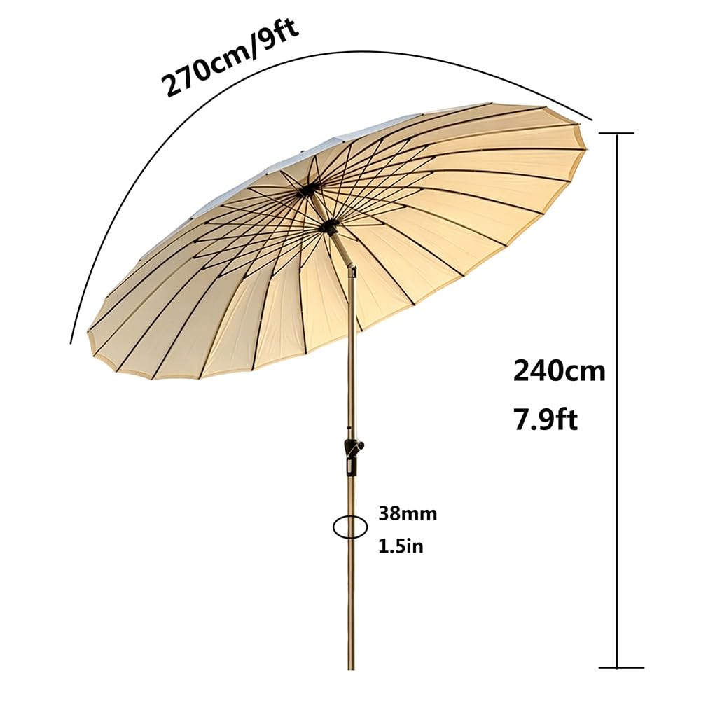 Okrągły parasol tarasowy, parasol ogrodowy w Szanghaju z uchwytem uchylnym i korbowym, 18 wytrzymałych żeber do basenu, ogrodu, tarasu, podwórka