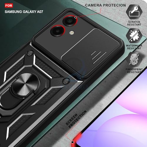 Image of AESTMO Tough Armor Samsung Galaxy A07 Bumper Back Case Cover | Ring Holder & Sliding Camera Shield Cover | 360 Degree Protection Back Case Cover for Samsung Galaxy A07 (Black)