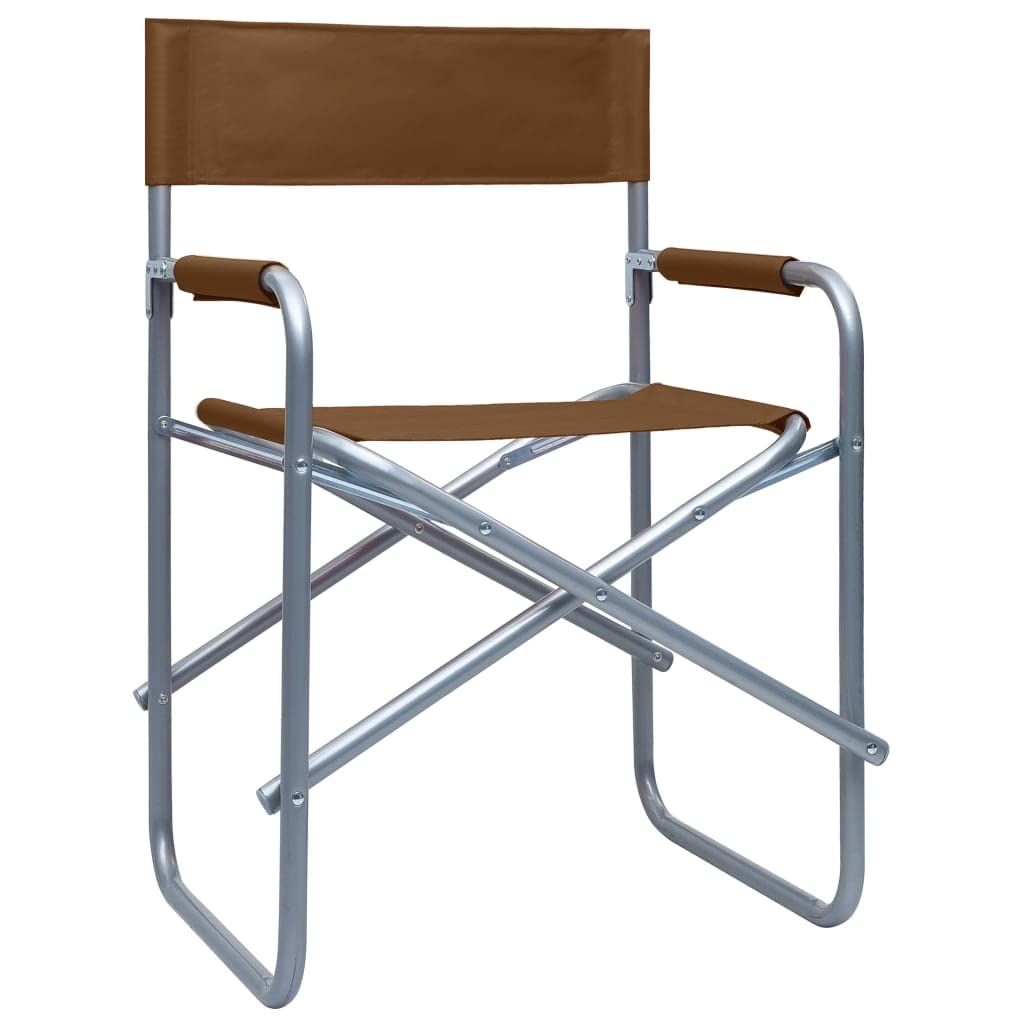 vidaXL 2X Chaises de Metteur en Scène Chaise Pliable Siège de Jardin Siège de Camping Plage Extérieur Terrain de Sport Acier Marron