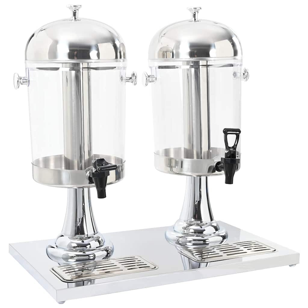 Dispensador de bebidas de acero inoxidable 2 x 8 litros con cilindro de refrigeración y grifo para buffet, catering, hotel, restaurante, color plateado