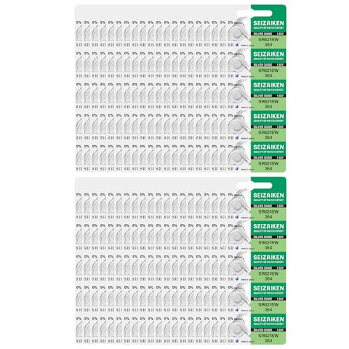 364 SR621SW 1.55V 0% Hg Silver Oxide Watch Battery (200 Batteries) Made in Japan by Seiko