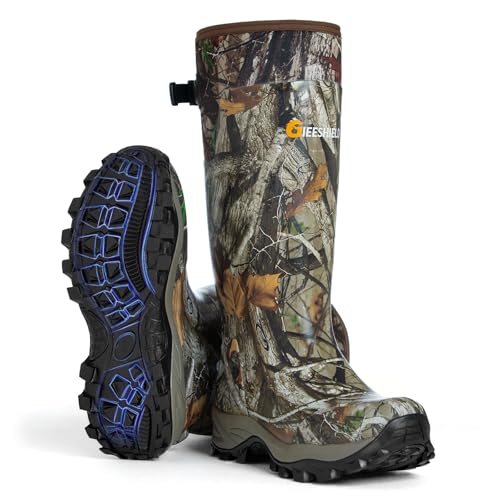 GIEESHIELD Rubber Boots for Men & Women – Ultra-Light Waterproof 6mm Neoprene Insulated Boots with Anti-Slip Sole, Warm Hunting & Rain Boots for Farming, Snow, Mud(Black, Next Camo G2)