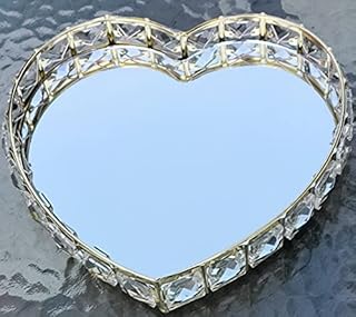 EagleWiz Crystals Heart Mirror Affect Gold Colour Crystal Tray, Heart Shape Gift for Wedding Birthday (23cm)