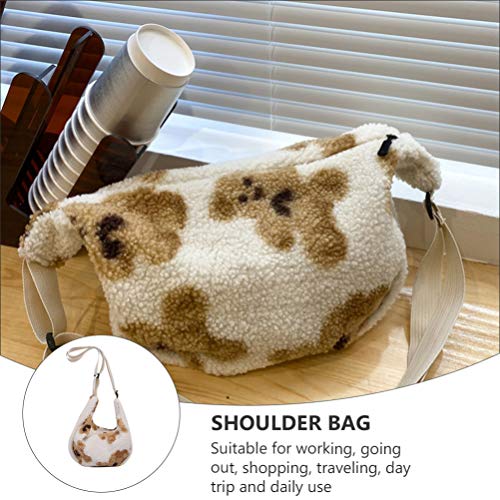 Amosfun Bolsa de Pelúcia Nas Axilas Bolsa Feminina Bolsa de Ombro Impressão Vacas Bolsa de Axila Bol