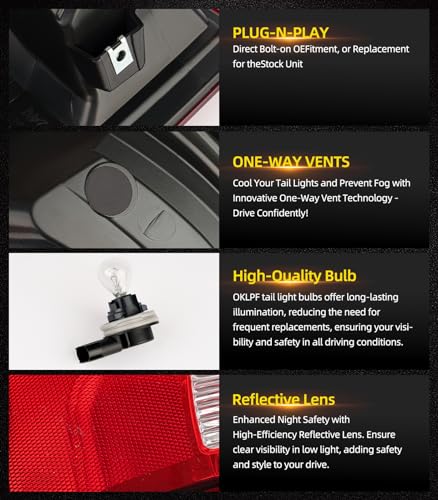 Image of OKLPF Rear Brake Tail Light Compatible With 2009-2018 Dodge Ram 1500 2500 3500 Replace CH2818124 CH2819124,Replace Red Taillight Assembly,Included Bulbs and Harness,Driver and Passenger Side