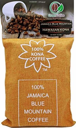 100% Jamaica Blue Mountain & Hawaiian Kona Extra Fancy Coffee : 2 x 1/2lb Bags = 1lb Total