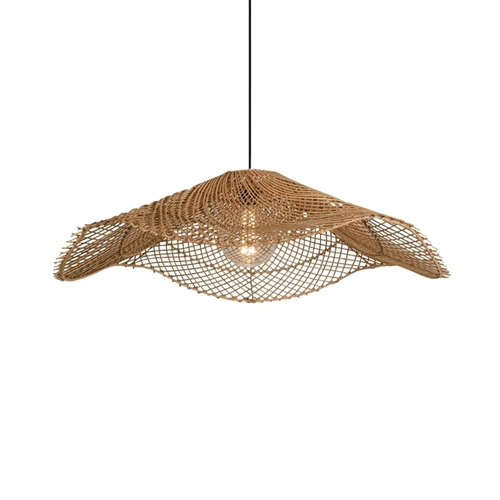 CHUNGYANG Kitchen Light Fixture Handcrafted Woven Lampshade Rattan Pendant Light for Restaurant Entryway Island Living Room Boho Chandelier Hanging Hand Woven Wicker Ceiling Light for Dining Room
