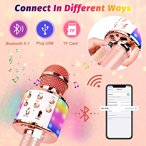 Icnice Wireless Bluetooth Karaoke Microphone, 5-In-1 Portable Handheld Karaoke Mic Speaker With Flashing Light For Singing Compatible With Tv/Phone/Pc Karaoke Machine (Rose Gold) #TOP3