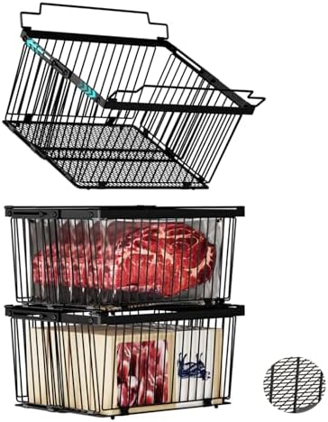 Large Freezer Organizer Bins,Upgraded Bottom Leak-Proof net,Fit 5 to 9 Cu Ft Chest Freezer,3 Pack, Expandable Stackable Chest Freezer Containers with Handle (3Pack)