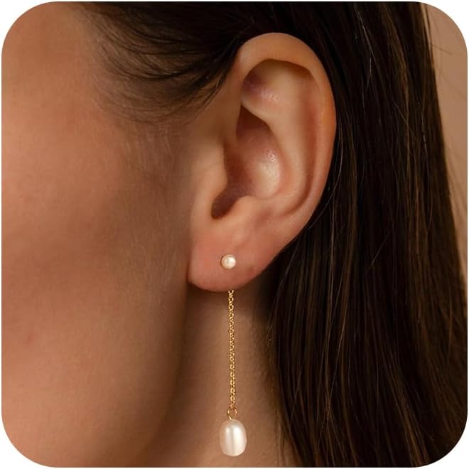 Silver Earrings for Women,Dainty Dangle Earrings Silver Plated Drop Earrings for Women Trendy Hypoallergenic CZ Stud Earrings Wedding Pearl Earrings Dangling Cute Small Hoop Earrings Jewelry