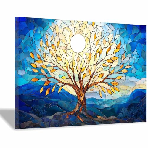 Tableau mural arbre de la vie bleu pour revitaliser un mur blanc sans percer de grands trous