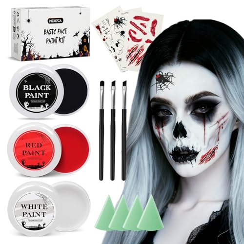 Mexlyca Halloween Effects Makeup Kit, Red Black White Face Paint,