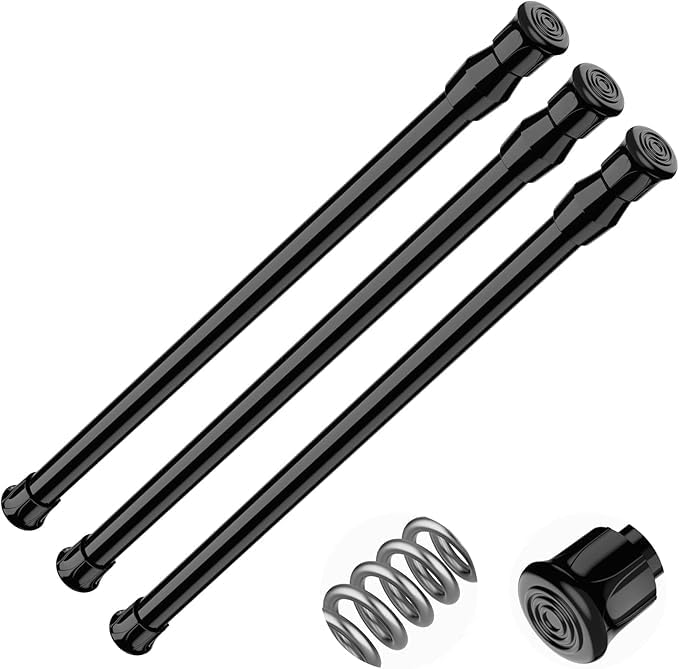 Image of MEXAU 3Pack Spring Tension Curtain Rod 16.5-28 inch Black Small Tension Rod | Adjustable Curtain Rods No Dilling Extendable Spring Tension Rod Short Curtain Rod for Windows, Kitchen, Bookshelf, Closet
