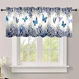 Art Studio 54x18 Inches Butterfly Blue Window Treatment Valance Floral Cartoon Kitchen Blackout Drapes Bathroom Bedroom Living Room Polyester Fabric Curtains Decorations Supplies