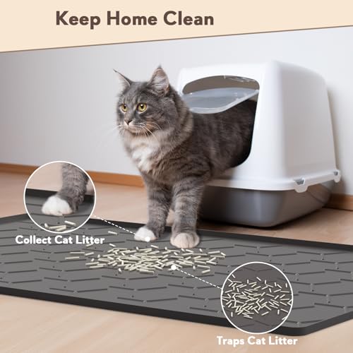 Image of Garoopion Cat Mat for Litter Box, Large 40 inch X 28 inch Cat Litter Mat XL, Waterproof Silicone Pad for Floor, Black
