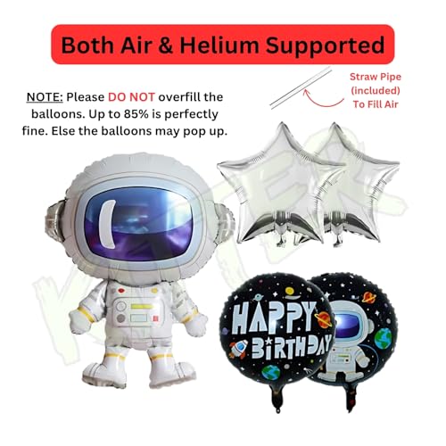 Image of KITTER Space Theme Birthday Decorations for Kids | Astronaut Foil Balloon Set for Boys & Girls | Galaxy Outer Space Party Supplies | Happy Birthday Balloon Pack - 5 Pcs