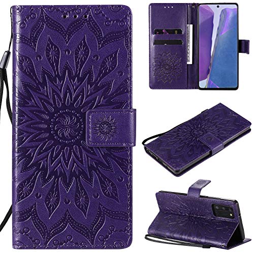 nancencen - Carcasa compatible con Samsung Galaxy Note 20, piel sintética, con tapa, tarjetero, carcasa de poliuretano termoplástico, silicona – Sun Flower – morado