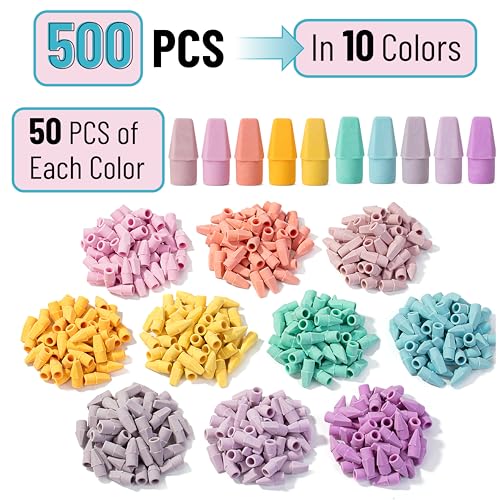 Image of Mr. Pen- Pencil Erasers Toppers, 500 Pack, Colorful, Latex Free, No Smudge | Mr Pen Erasers for Pencils