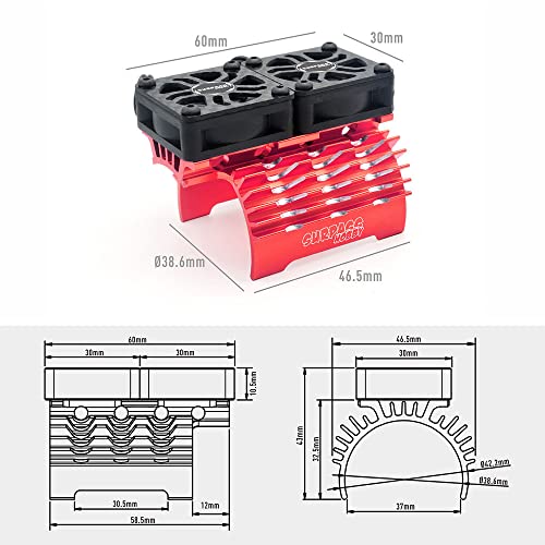Rc Cooling Fan With Dual Fans Red Surpass Rc Heatsink With 30Mm Dual Cooling Fan 8.4V/27000Rpm For 40Mm 42Mm Diameter Brushless Motor 4268 4082 4092 4274 4076 And 1/8 1/10 Scale Cars #TOP3