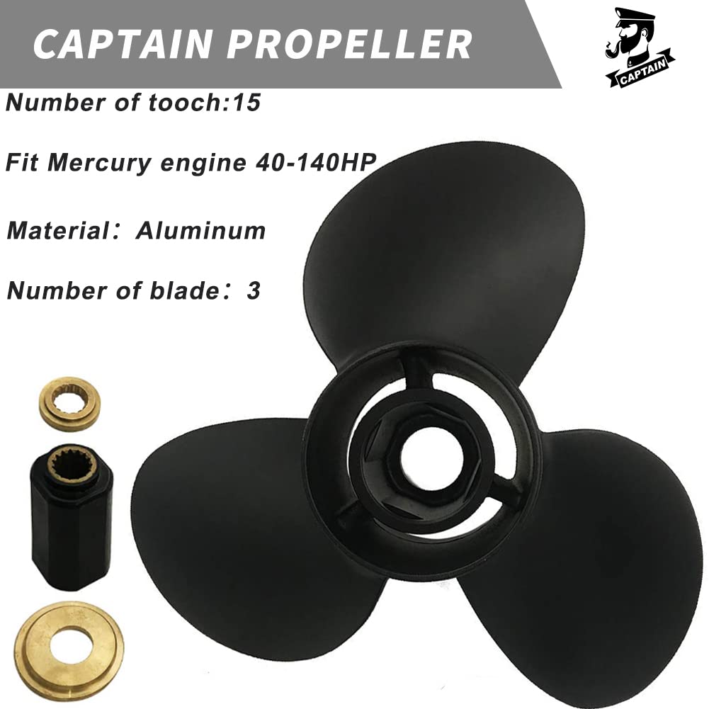 Boatman Elica fuoribordo in alluminio per motori Mercury/Mercruiser 40-140 Hp,15 Spline Tooth,RH