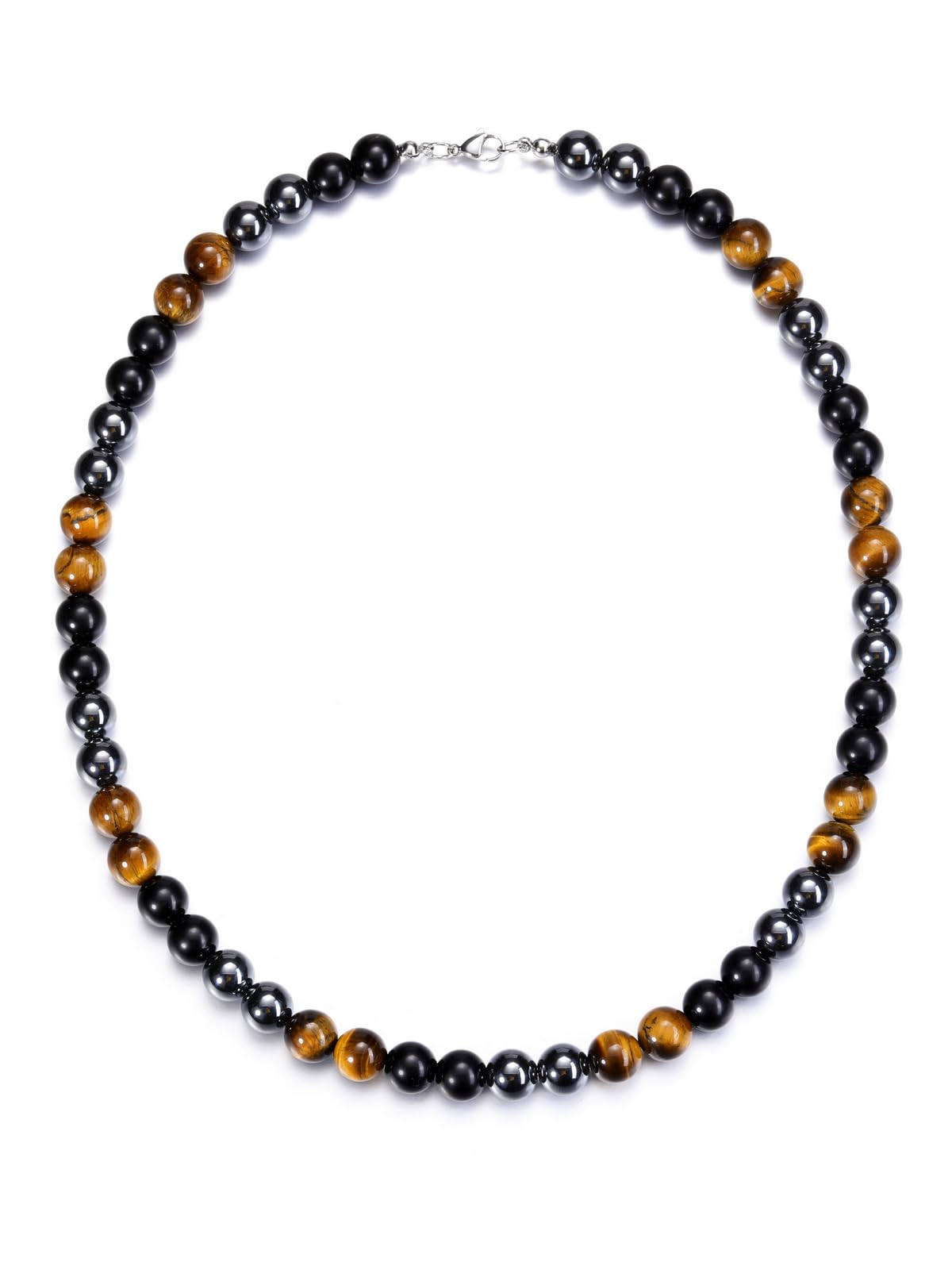JSDDE Collier Perles en Pierres et Cristaux Naturelles pour Homme Femme Collier Triple Protection en Oeil de Tigre Obsidienne Hématite Pierres Précieuses Bijoux Amulette Cadeau Spirituel Anniversaire