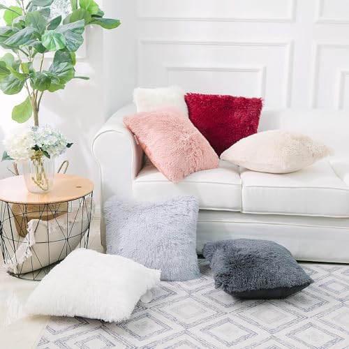 Image of Faux Fur Throw Pillow Covers for Couch Decorative Pillows 16x16 Inch