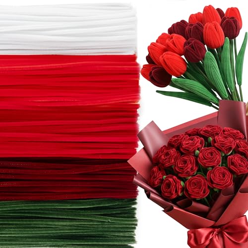 Caydo 500 Pieces Red Pipe Cleaners for Flowers Craft Chenille Stems Bulk for Creative DIY Art and Craft Projects and Home Decorations