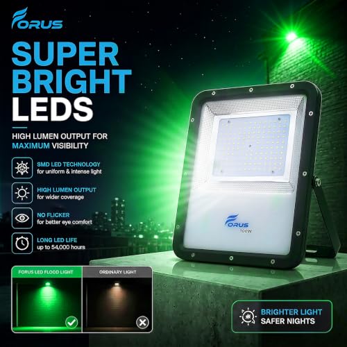 Image of Forus 100W Green Color Flood Light Outdoor LED Waterproof Decorative Focus Lamp for Home Garden Events Security Terrace Landscape Pathway Building Festival Stage Party Celebration Lighting - 1 Pc