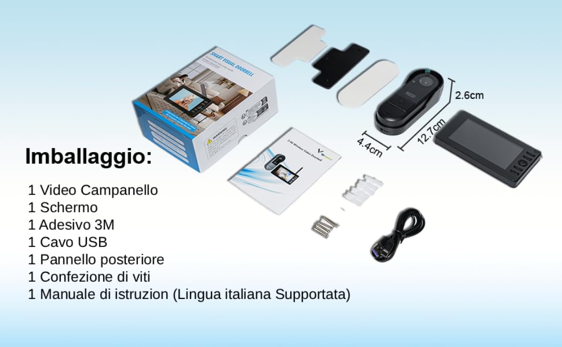 Winnes Video Campanello Impermeabile IP65,Video Citofono con 1080P 4,3'' IPS Schermo,Videocitofono Senza Fili da Esterno,Spioncino Digitale 1800mAh con Telecamera Ultra Grandangolo,Nessun WiFi o APP