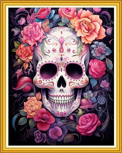 Image of DMCVIVR Stamped Cross Stitch Kits for Beginners Adults Needlepoint Kits for Beginners Embroidery Kits for Adults Crossstitch Kit for Beginners 11CT-Magic Skull 16x20 inch