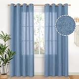 YoungsTex Denim Blue Linen Curtains 84 Inches Length for Living Room 2 Panels - Semi Sheer Light Filtering Window Treatments Drapes with Grommet Privacy for Bedroom Dining Room, 52 x 84 Inch