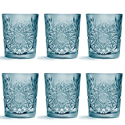Libbey Drinking Glass Hobstar Blue - 355 ml / 35.5 cl - 6 Pieces - Vintage Design - Dishwasher Safe