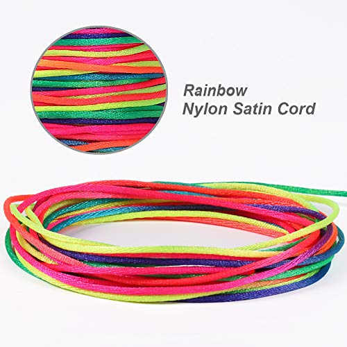 Image of Tenn Well Satin Rattail Cord, 295 Feet 2mm Colorful Nylon String for Macrame Bracelets, Necklaces, Jewelry Making, Beading, Arts and Crafts, String Games