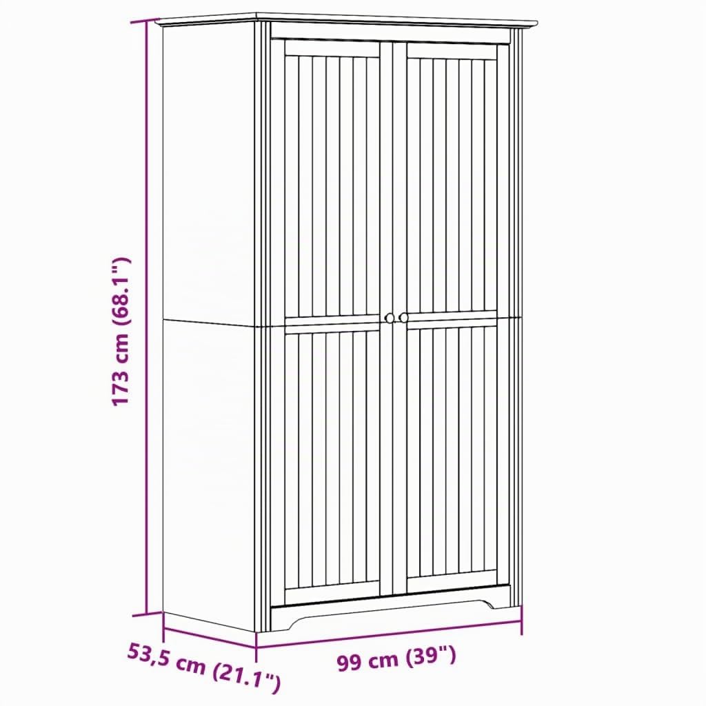 vidaXL Armario BODO Madera Maciza de Pino Blanco marrón 99x53,5x173 cm