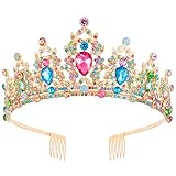 Didder Multicolour Crystal Crown Tiara for Girls & Women - Elegant Princess Crown for Bride, Party, Prom, Birthday, Hallowmas, Christmas