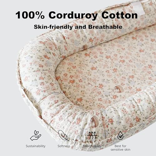 Image of CooCooBaby Infant Lounger, Baby Nest Cover for Baby Girls & Boys, Newborn Essentials for Baby 0-12 Months, 100% Cotton Breathable (Wonderland Muslin)
