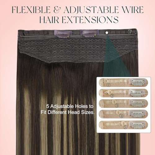 Image of Easyouth Invisible Wire Hair Extensions Ombre 20 Inch Fish Line Hair Extensions Human Hair Brown Ombre Medium Brown Invisible Wire Hairextension Straight Easy to Apply 100g