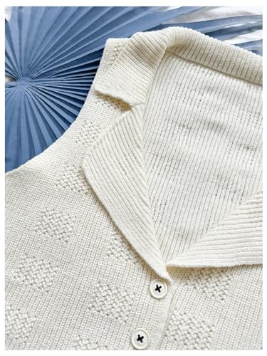 Image of Verdusa Women's Button Down Cropped Sweater Vest Sleeveless Waistcoat Crochet Knit Top Apricot Medium