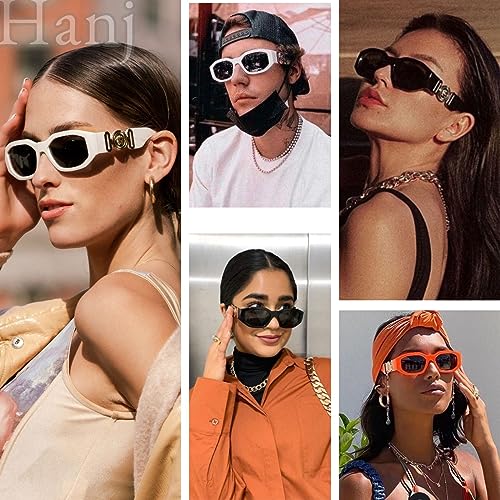 Hanj Retro Rectangle Sunglasses for Womens Mens Trendy Vintage 90s Oval Sun Glasses3