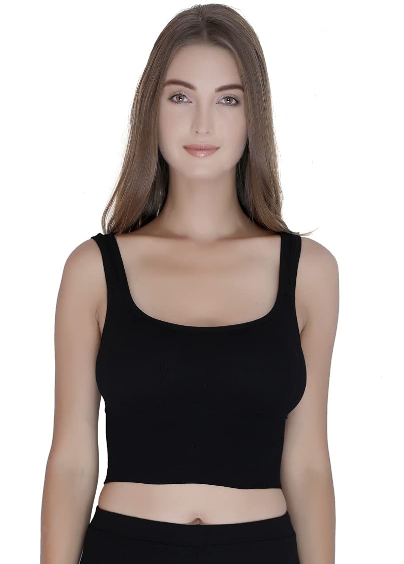 plumbury Women’s Cotton Blend Padded Longline Sports Bra, Free Size-picture-0