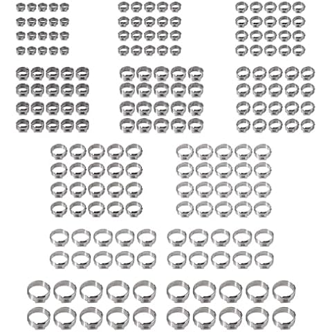 Proster 200pcs Ear Clamps - Stainless Steel Hose Clamp Clip 5.8-7mm, 7.3-9mm, 8.8-10.5mm, 9.6-11.3mm, 10.8-13.3mm, 12-14.5mm, 13.5-16.2mm, 14.5-17mm, 16-19.2mm, 17.8-21.0mm Cover