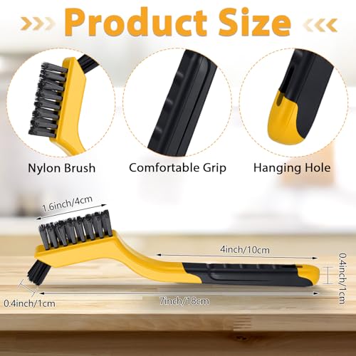 Image of Reallnaive 50 Pcs Nylon Cleaning Brushes Bulk 7 Inch Yellow Nylon Brushes with Curved Handle Grip for Deep Cleaning Small Parts Rust Dirt Paint Scrubbing, Removal Surface in Hole