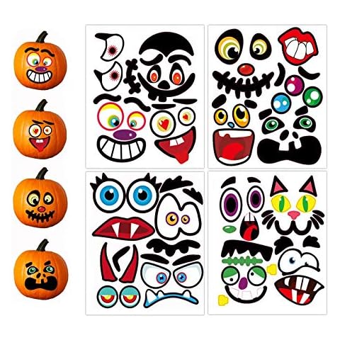 Halloween Pumpkin Sticker, Halloween Sticker Sheets Trick or Treat Party Decoration DIY Pumpkin Shaped Stickers Face Expression Stickers 32Pcs Cover
