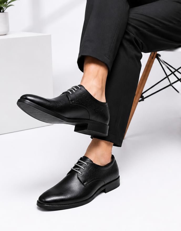 Image of Men's Formal Derby Shoes, Lace-Up, Micro-Perforated Panels, Cushioned Lining, Lightweight, for Suits, Blazers, and Wedding Tuxedos