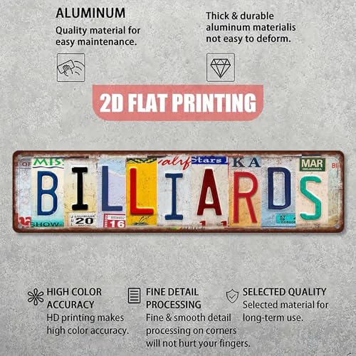 Billiards Metal Sign – Vintage License Plate Style Wall Decor – Rustic Tin Plaque for Man Cave, Game Room, Pool Hall & Pub Bar – Retro Industrial Design with Pre-Drilled Holes 16x4 Inch Aluminum (Diversity-03) - Image 3