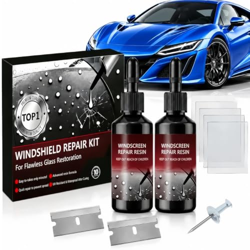 JOPHY 2 Pack Windshield Repair Kit, 40ML Windshield Crack Repair Resin for Chips, Star, 5-Minute Quick Fix for Rock Chips, Bullseye and Spider Web Cracks