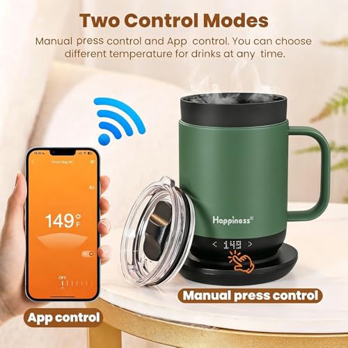 Image of Happiness Smart Heated Coffee Mug,Rechargeable Electric Self Heating Temperature Control Coffee Cup Gifts for Mom Dad Women Men